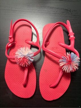Havaianas Pink Girls Pom-Pom Sandals